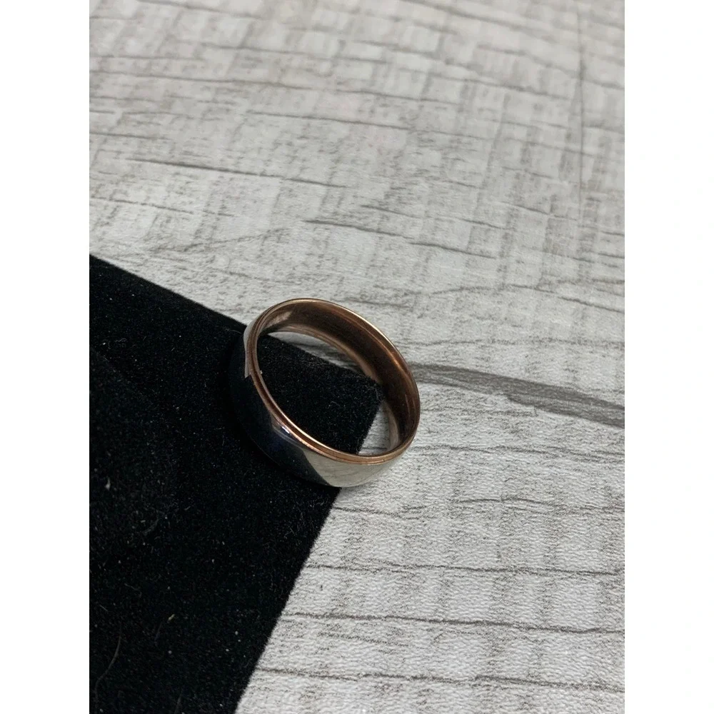 Two Tone Silver and Rose Gold Tone Comfort Fit Wedding Band Ring Size 8.25